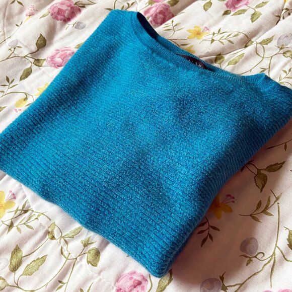 Tahari Deep Turquoise Ribbed Extra Fine Merino Wool Medium Three-Quarter Sleeve - Picture 6 of 10